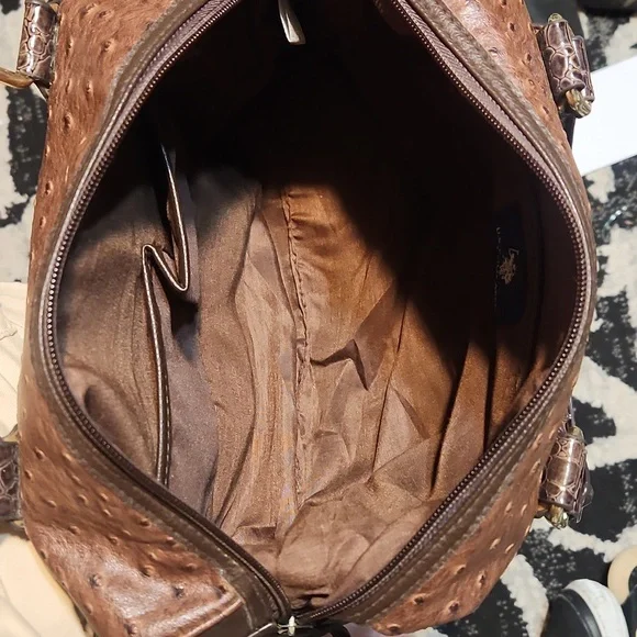 Brown Crocodile US Polo Embossed Leather Handbag - Picture 11 of 12